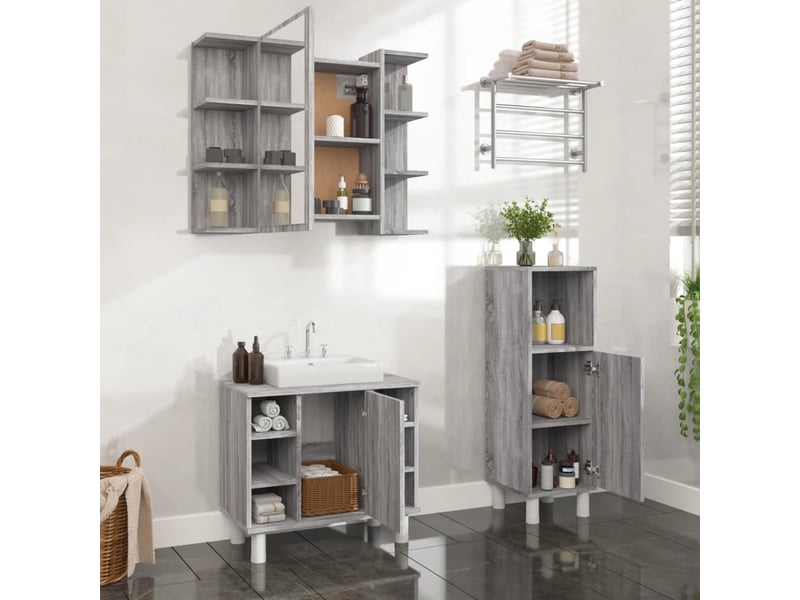  Ensemble d'armoires de salle de bain 3 pcs sonoma gris cf63013  - Conforama B