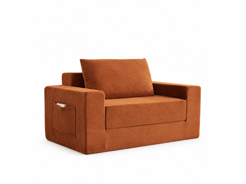 Canapé compressé 2 places convertible - transformable en chaise longue - poche latérale - moderne - velours côtelé - terracotta CozyNest - Conforama A