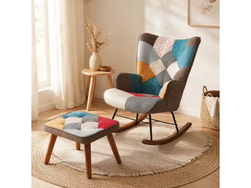  Fauteuil à bascule avec repose-pieds multicolore  - Conforama B
