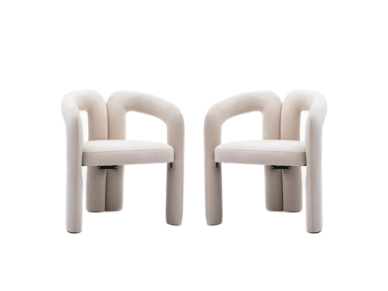  Chaise de salle à manger en velours avec assise rembourrée et dossier enveloppant beige  - Conforama A