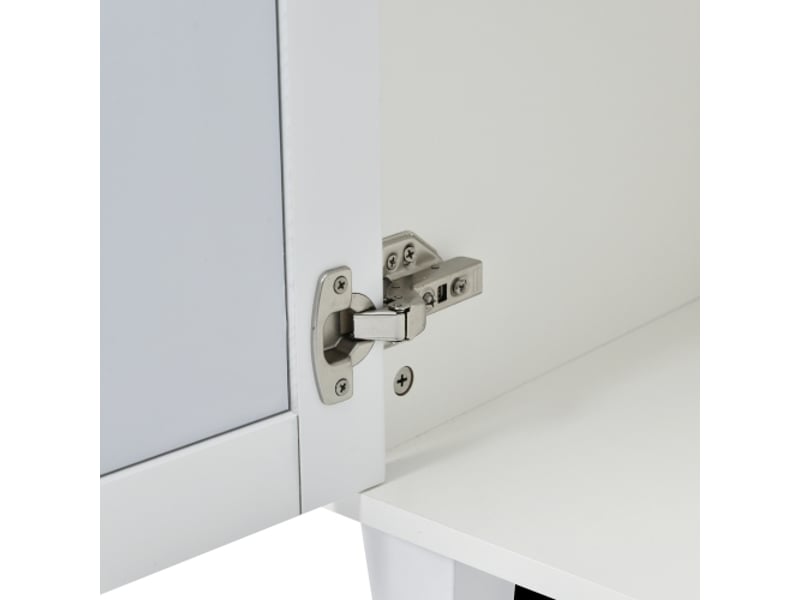 Buffet blanc miroir et poignées en cristal - 160x40x84cm - quatre portes avec stratifié mobile - pour salon et salle à manger - Conforama E