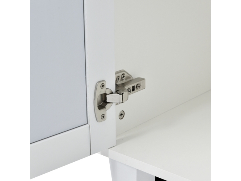  Buffet blanc miroir et poignées en cristal - 160x40x84cm - quatre portes avec stratifié mobile - pour salon et salle à manger  - Conforama E