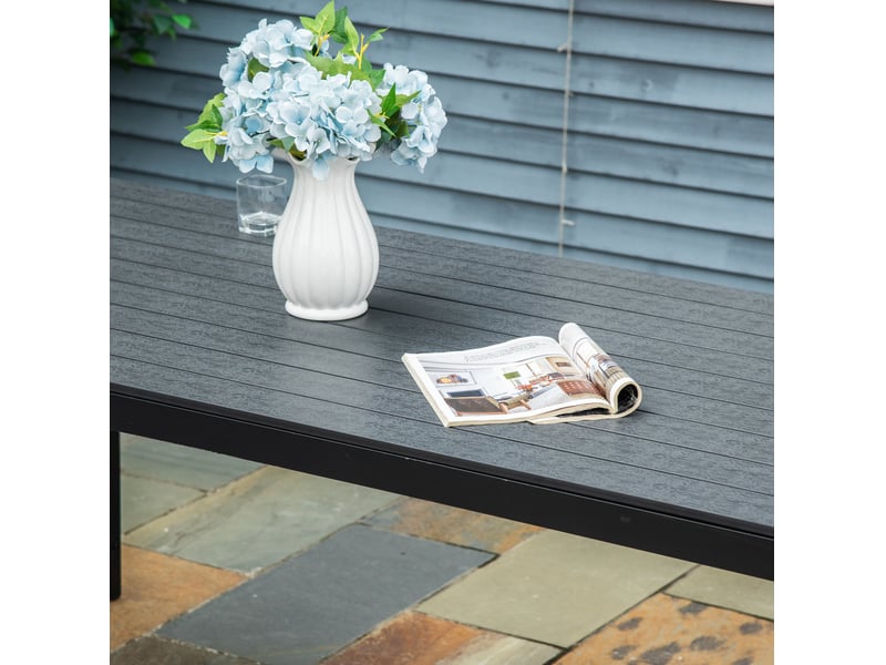  Table de jardin rectangulaire noire 190 x 84,5 x 72 cm, cadre aluminium et plateau composite résistant  - Conforama E