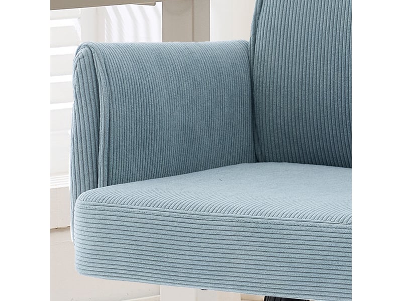  Chaise de bureau pivotante ergonomique avec accoudoirs, soutien lombaire et base métallique dorée en velours côtelé bleu  - Conforama E