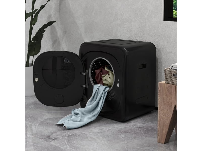 Mini sèche-linge 48 x 40 x 56 cm noir en acier inoxydable, 6 programmes, capacité 4 kg, pose libre ou murale - Conforama D