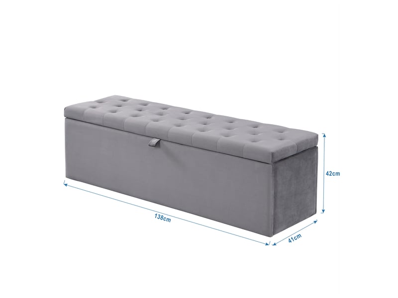  Banc coffre 138x41x42 cm en velours gris  - Conforama C