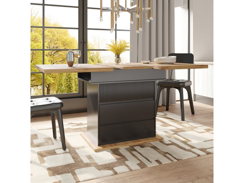  Table de séjour rectangulaire avec allonge noir - 80x110-140max.cm mdf table noir - Conforama D