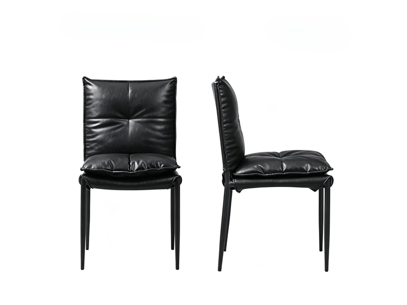  Lot de 4 chaises de salle à manger avec dossier ergonomique  - piètement métal, simili cuir effet noir  - Conforama A