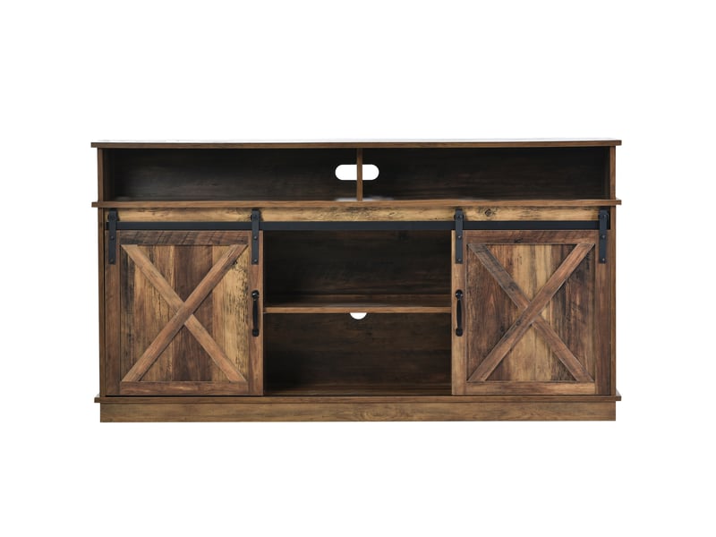  Meuble tv modenvie 148 x 40 x 78 cm à portes coulissantes en panneau de particules marron rustique  - Conforama A