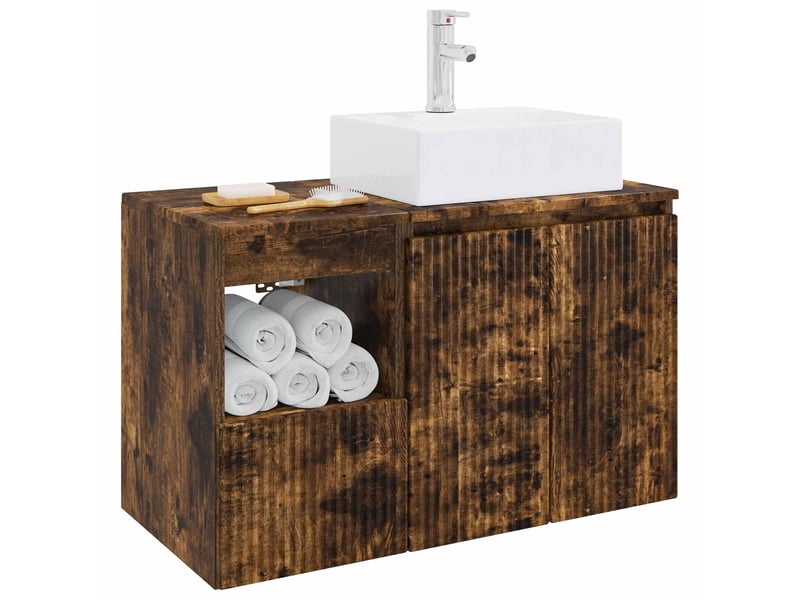  Ensemble de mobilier de salle de bain 2 pc chêne fumé cf64087  - Conforama C