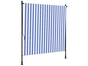 Store enrouleur, store roulant d'extérieur bleu et blanc 150x270 cm tissu acier cf47427