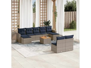 Vidaxl ensemble de canapé de jardin 10 pcs avec coussins gris résine tressée