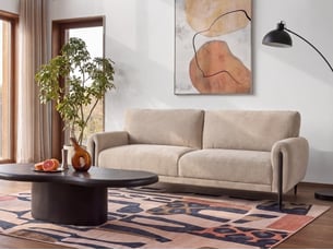 Canapé droit fixe 3 places Tissu beige avec coffre de rangement