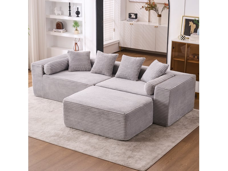  Canapé d'angle modulable en l 3 places gris en tissu chenille  - Conforama D