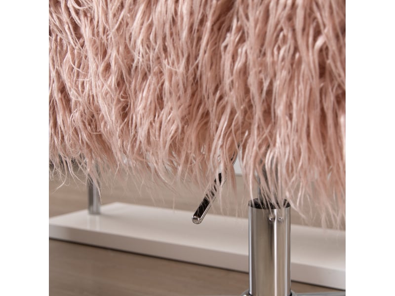  Chaise de bureau réglable rose en fausse fourrure, base métal argenté et roulettes 360°, confortable au quotidien  - Conforama E