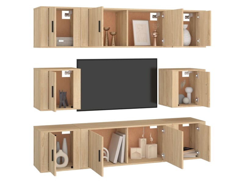  Ensemble de meubles tv 8 pcs chêne sonoma bois d'ingénierie shl36334  - Conforama C