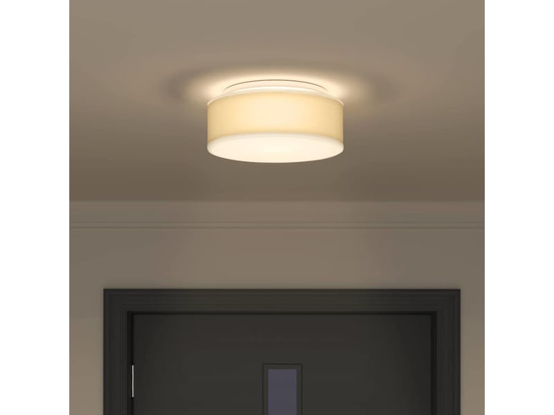  Lampe de plafond, plafonnier blanc 30x30x13,5 cm tissu  - Conforama D