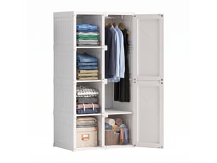 Armoire penderie chambre adulte en matière pp - 69x50x136 cm - 6 portes - structure pliable montage 3min - étanche anti‑moisissure - style minimaliste - pour petit appartement, blanc