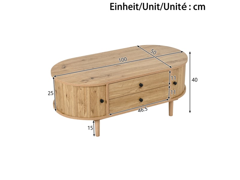 Table basse ovale rangement 2 tiroirs 100 cm evryae - Conforama E