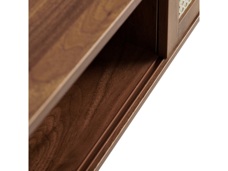  Table basse en osier tressé et table à thé coulissante – pieds bois, salon moderne, noyer foncé, 40×105×55 cm  - Conforama E