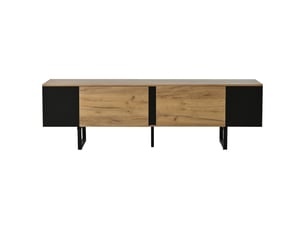 Meuble TV moderne 180 x 40 x 55 cm, 2 placards, rangements ouverts, pour TV jusqu’à 75 pouces