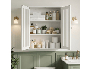Armoire murale de salle de bain à 2 portes persiennées, rangement mural gain de place en mdf blanc pour salle de bain