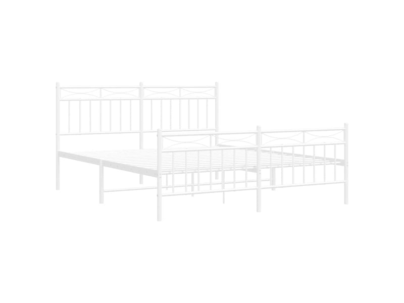  Lit double- lit adulte -  cadre de lit métal sans matelas et pied de lit blanc 150x200 cm  - Conforama D