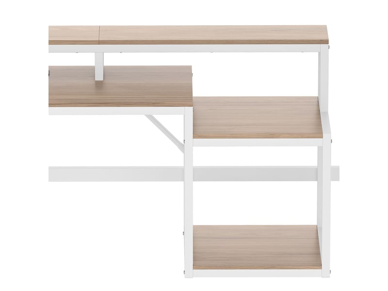  Lit mezzanine 90x200 cm avec bureau, led et usb - lit ado - escalier rangement - lit simple - garde-corps de sécurité - blanc  - Conforama D