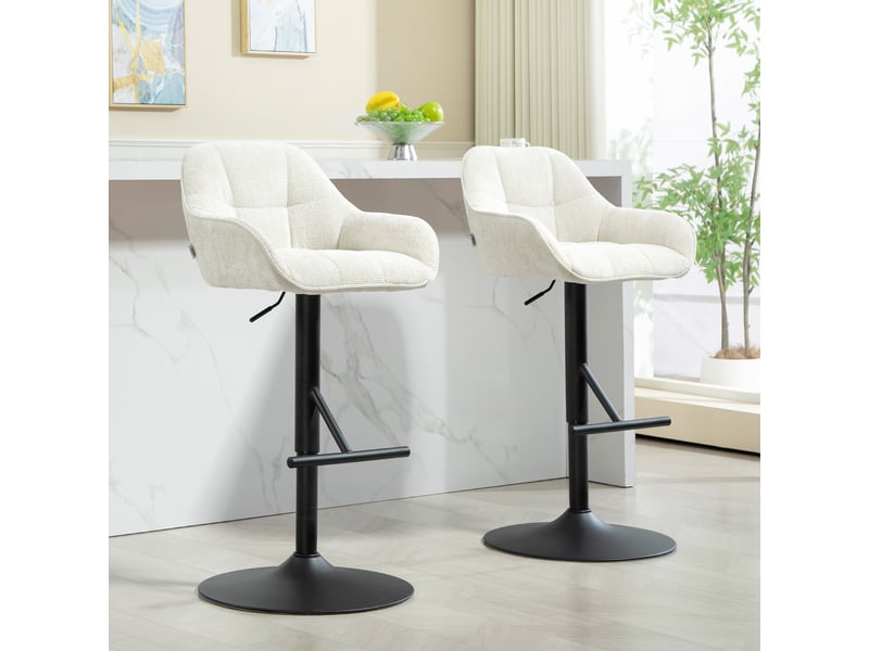  Lot de 2 tabourets de bar chaises de bar hauteur réglable tissu effet lin et base en acier 52,5 x 53 x 86,5-108 cm crème  - Conforama C