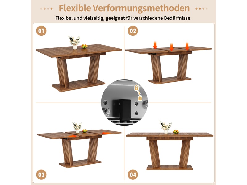 Table à manger extensible, effet bois massif, piètement stable avec pieds réglables antidérapants, brun foncé evarich - Conforama D