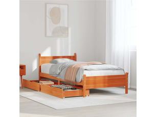 Lit adulte, lit simple, cadre de lit sans matelas marron 100x200cm bois pin massif cf13197
