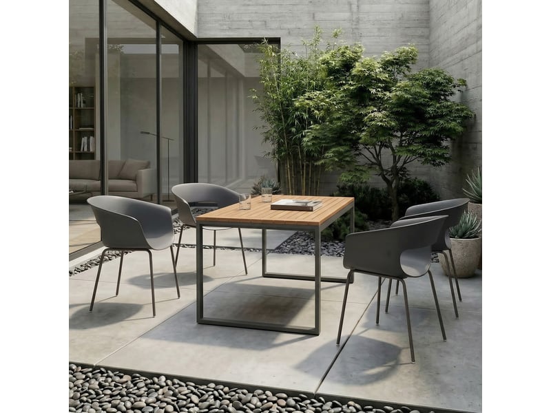  Ensemble 4 chaises jardin ergonomiques, balcon, ajouré, accoudoirs, intempériesrouille, gris foncé.  - Conforama D