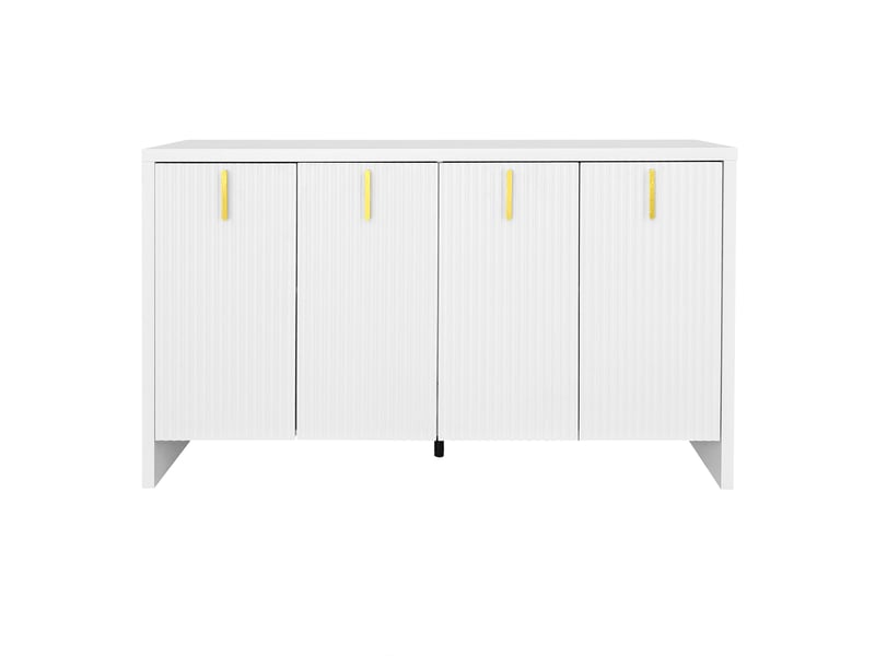 Buffet moderne blanc avec poignées dorées, rangement modulable et étagères réglables, design minimaliste - Conforama A