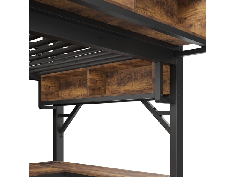  Lit mezzanine lit simple avec bureau d'angle, rangements, usb, type-c et led, 200x90 cm, sans matelas  - Conforama E