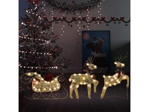 Décoration de noël rennes avec traîneau 60 led extérieur doré