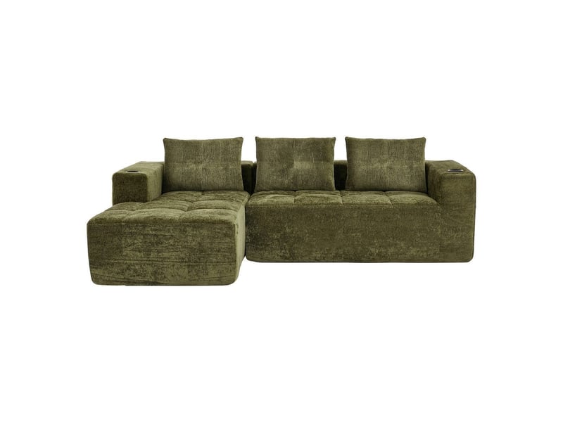 Canapé d'angle l 258 cm compressé, 3 coussins, vert en chenille et polyester BES-SD-B065GN - Conforama A