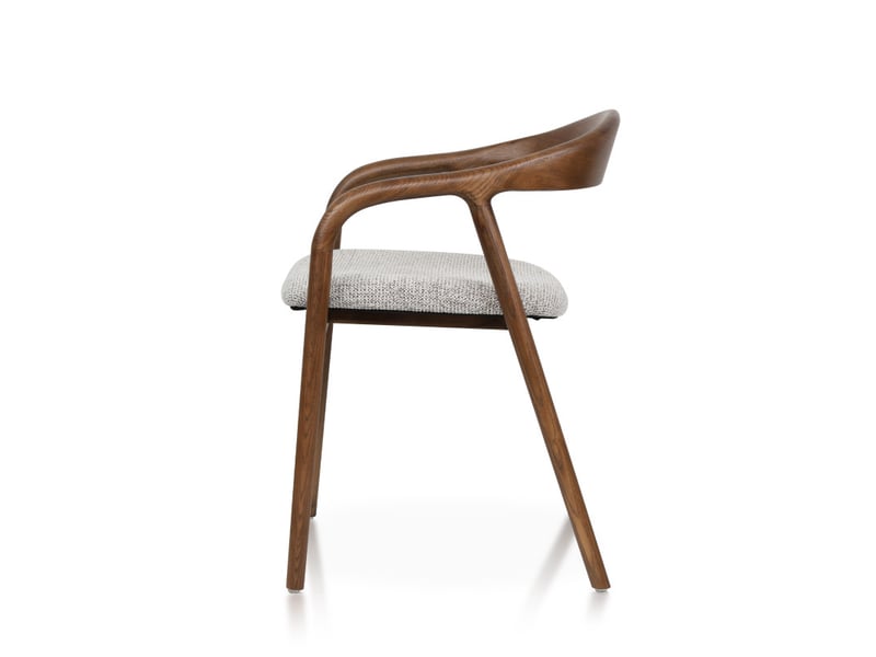  Chaise salle à manger bois de frêne et tissu brun avec accoudoirs, rembourrée  - Conforama D