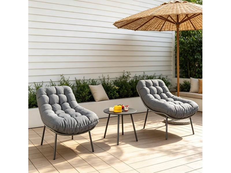 Salon de jardin 2 personnes 66x99x73 cm avec coussins acier gris - Conforama B