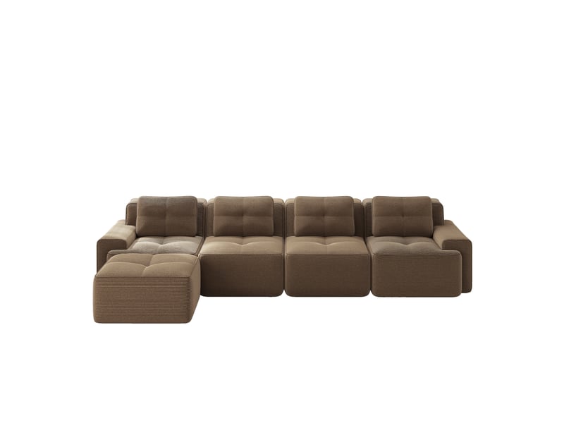  Canapé d'angle 4 places avec méridienne, tissu côtelé marron, design sans pieds antidérapant pour salon moderne  - Conforama A