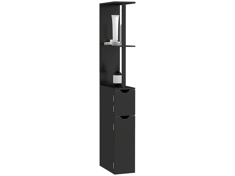  Meuble de salle de bain avec 2 étagères et 2 placards, armoire haute gain de place 15,2 x 29,8 x 118 cm, noir  - Conforama A