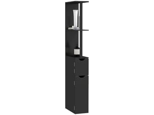 Meuble de salle de bain avec 2 étagères et 2 placards, armoire haute gain de place 15,2 x 29,8 x 118 cm, noir