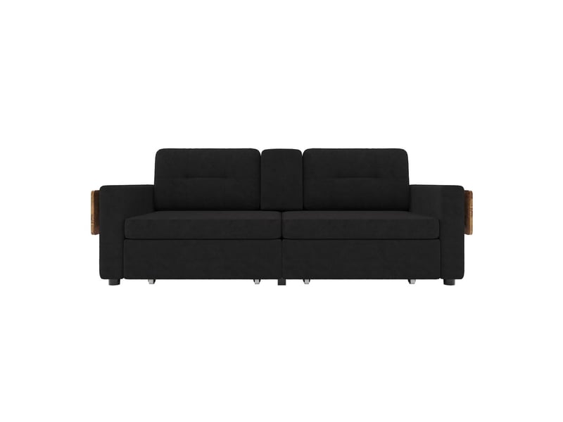  Canapé 2 places deux compartiments de rangement assise réglable tablette escamotable ordinateur portable porte-gobelets revêtement en tissu chenille noir  - Conforama A