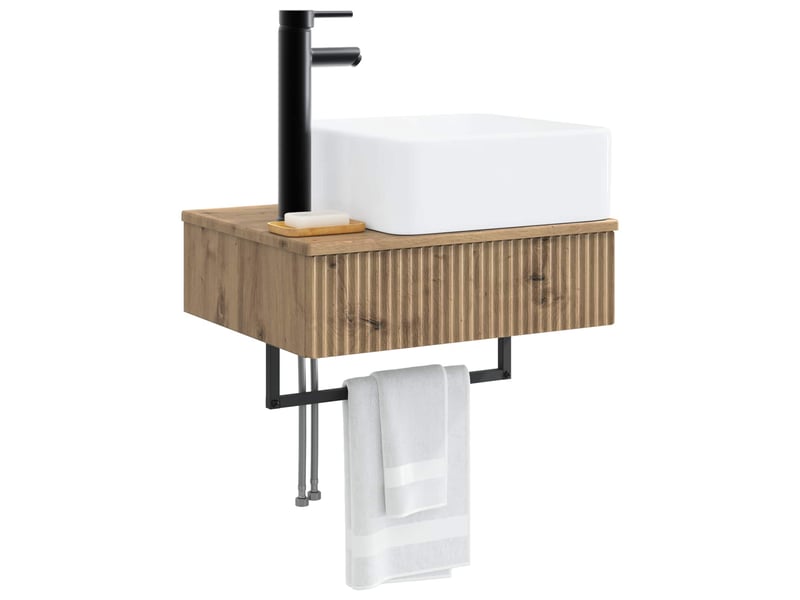 Basin de lavage mural, lavabo chêne artisanal 53x35x39 cm  - Conforama C