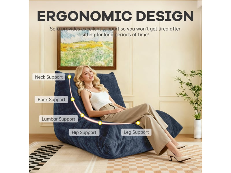  Chauffeuse matelassée chenille bleue pailletée fauteuil de sol 90x100  - Conforama D