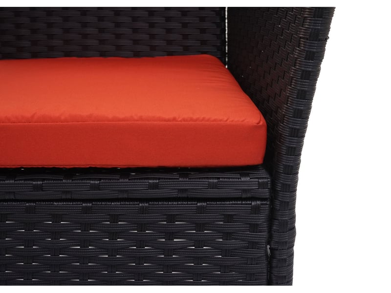  Banc en polyrotin avec table fauteuils chaises de jardin 132 cm noir coussin terracota 04_0001139  - Conforama B