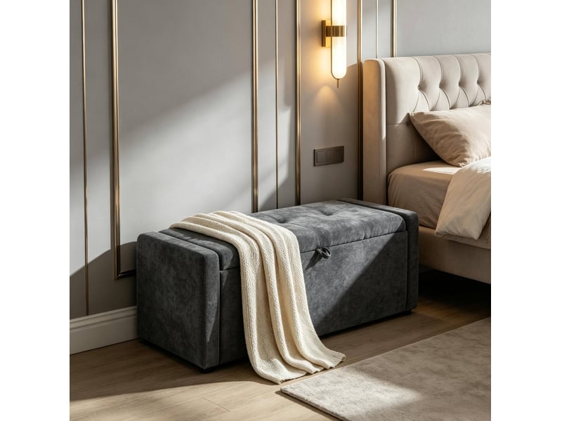  Banc de rangement tcqpz 122 x 48 x 44 cm coffre caché gris foncé tissu polyester  - Conforama B