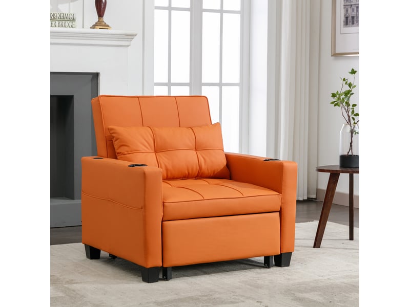  Fauteuil convertible 1 place 3-en-1 orange avec usb et porte-gobelets  - Conforama D