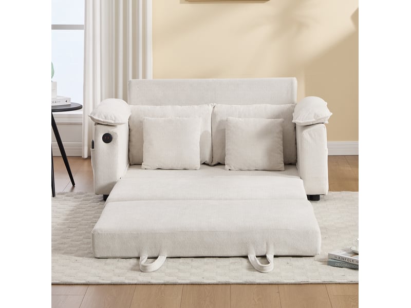 Fauteuil de détente avec coussin de tête et lombaire, design moderne en chenille blanche  - Conforama C