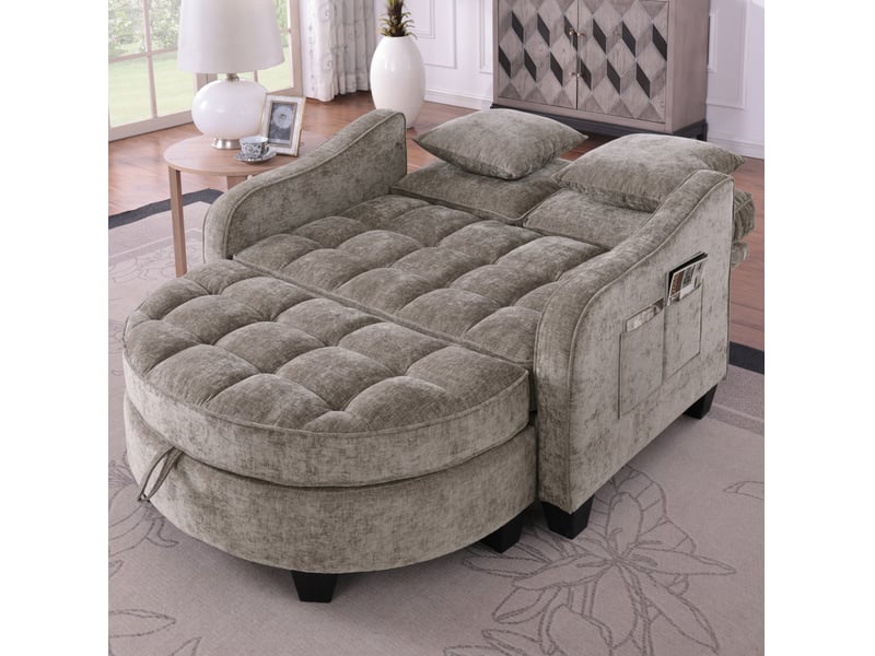  Canapé convertible modenvie 1 place avec pouf de rangement en chenille marron  - Conforama D