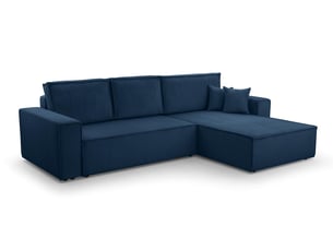Canapé d'angle réversible convertible <strong>AX LIVING </strong> <strong>CedriaMini</strong> 4 places Velours côtelé bleu avec coffre de rangement